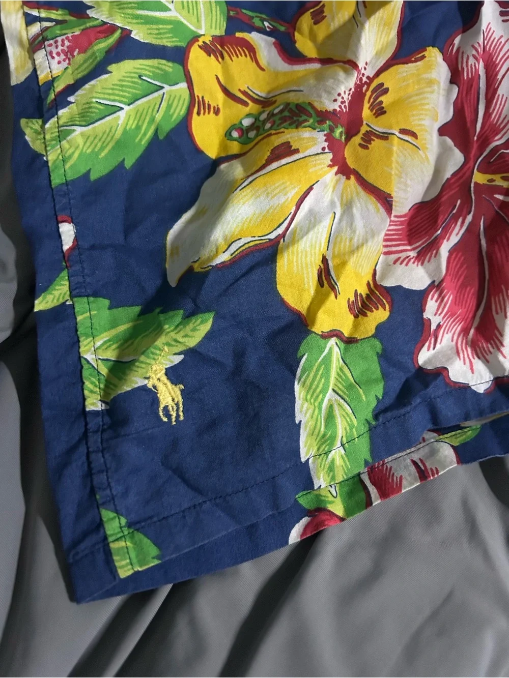 POLO RALPH LAUREN Men's 2XLT Blue Multi Floral Print Hawaiian Cotton Camp Shirt